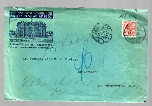 letter from Kobenhavn 1914 to Sondertofte, stamp PERFIN