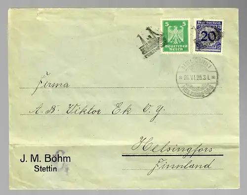 Finnische Schiffspost 1925 von Stettin nach Helsinki