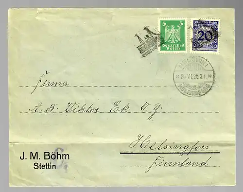Poste finlandais de Szczecin à Helsinki en 1925
