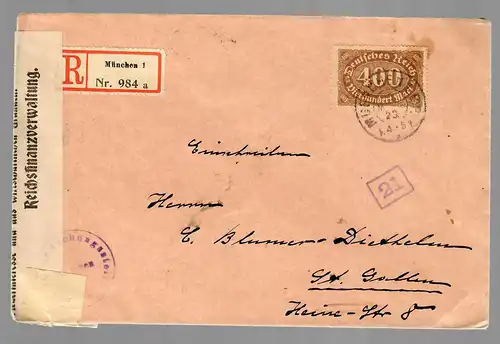 Inscription Munich 1923, devises Censure, Mi Nr. 250 vers St. Gallen