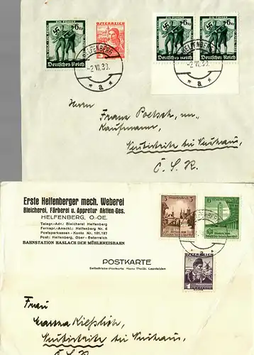 5x Lettres de l'Est/Autriche 1938, en partie recommandés, Helfenberg