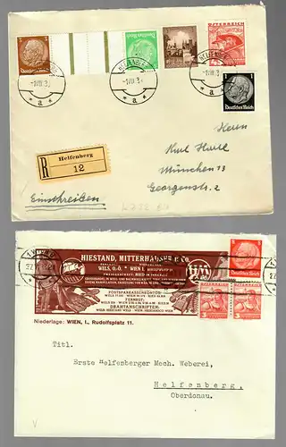 5x Briefe Ostmark/Österreich 1938, teils Einschreiben, Helfenberg