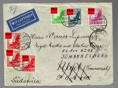Lettre de l'Aéroport à Berlin en Afrique du Sud 1936