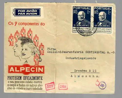 air mail Lisboa to Dresden 1940, OKW censorship, Alpecin