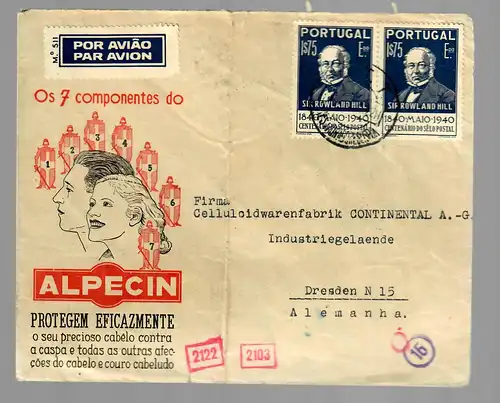 air mail Lisboa to Dresden 1940, OKW centorship, Alpecin