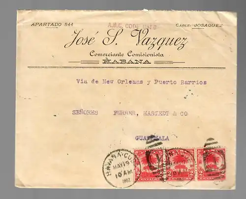 Cover from Habana to Guatemala 1902 via New York