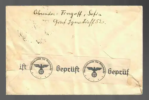 air mail Sofia to Dresden 1939, OKW censorship