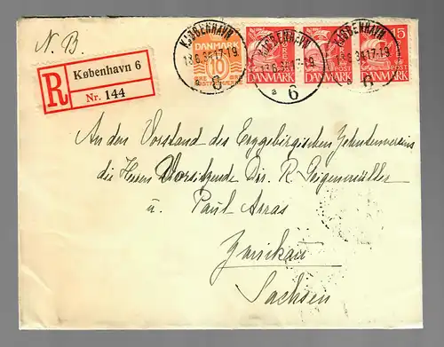 Registered Kobenhavn 1934 to Zwickau/Germany