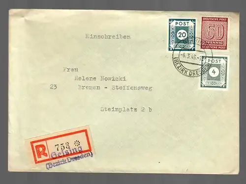 Enregistrer Geising/Bz. Dresden en 1946 à Brême, MiF
