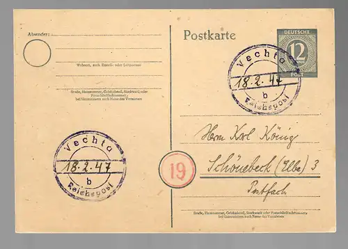 Ganzsache 1947 Vechta-b, Reichspost, seltener Stempel