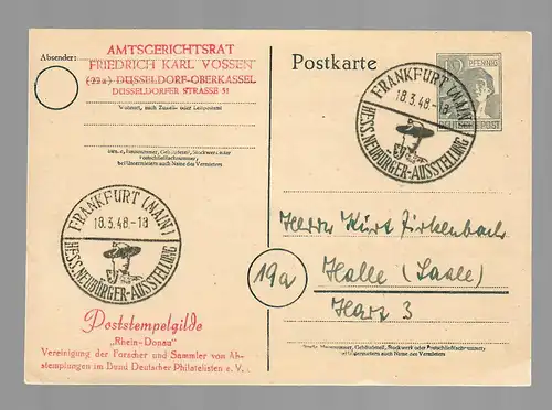 Ganzsache 1948 Frankfurt/M, Sonderstempel Hessische Neubürger Ausstellung