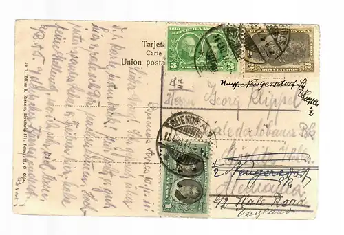 post card 1911 Monumento Garibaldi, Buenos Aires, Görlitz forwarded