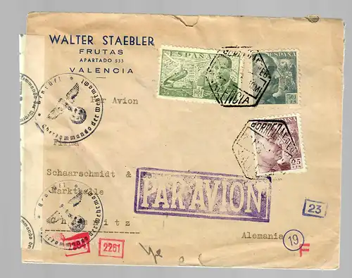 Valencia to Chemnitz, civil war, air mail, centorship