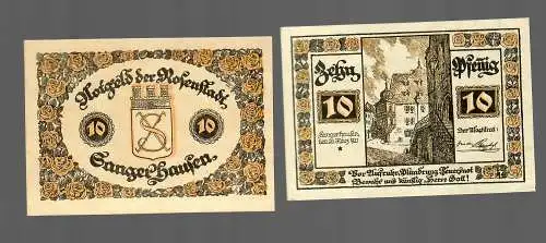 Edition d'urgence de la ville de Rosenstadt/Sangerhausen, 2 billets par 10 pfennig