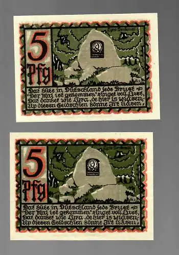 Edition d'urgence de la ville d ' Osnabrück, 2 billets, 5 pfg en 1921