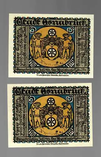 Edition d'urgence de la ville d ' Osnabrück, 2 billets, 5 pfg en 1921