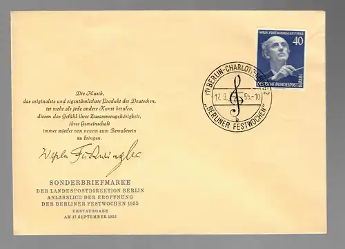Min. 128: FDC Berlin Charlottenburg, timbre spécial 1955 pour les semaines de fête