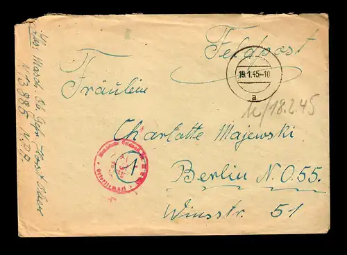 Poste de terrain 19.1.45, Marine M13885 MPA à Berlin avec le contenu de la lettre "An Bord"