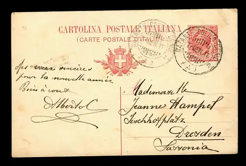 post card 1911 Milano to Dresden; Nantante Colico Como, Comersee, Schiffspost