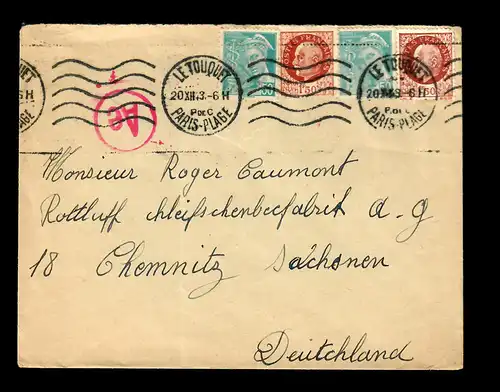 Foreign worker/Fremdwerk-Brief Le Touquet/Paris Plage to Chemnitz, censor