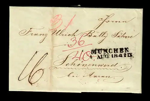 Brief von München nach Zürich  1847