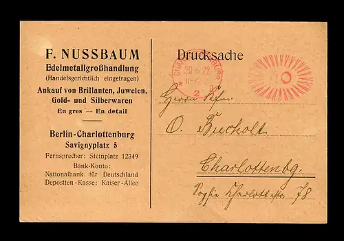 Carte postale Berlin Charlottenburg, métaux précieux/or/argent/jumeaux 1922