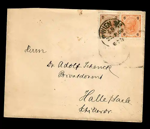 Lettre de Vienne 1900 avec croiseur/Heller Frankatur vers Halle