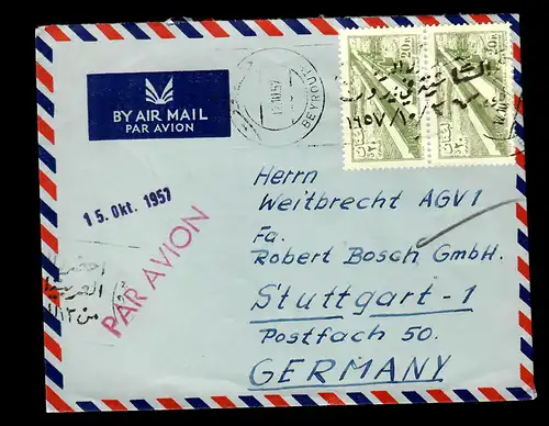 air mail 1957 Beyrouth vers Stuttgart