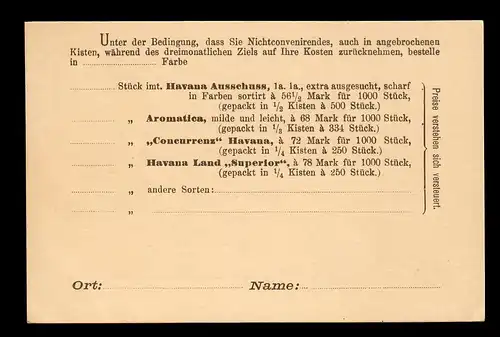 Cigares usine, carte de publicité de réponse à Brême