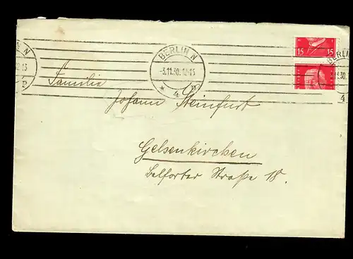 Lettre de Berlin 1930 à Gelsenkirchen, coupe de marque extrême