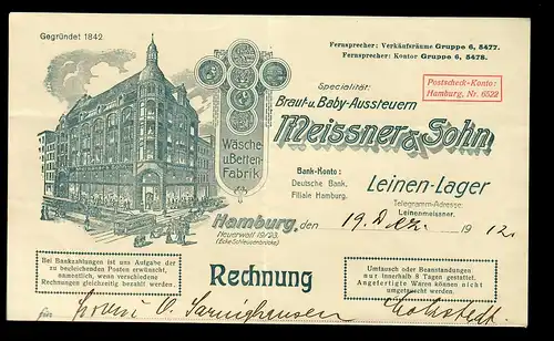 Mariée et bébé taxes, Hambourg 1912, facture