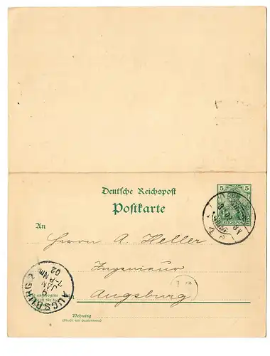 Affaire complète avec carte de réponse Braunschweig-Augsburg 1902, texte: loterie