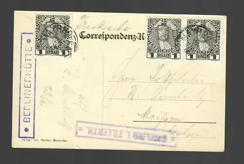Carte de Berliner Hütte vers Meisen, 2x Postagentur