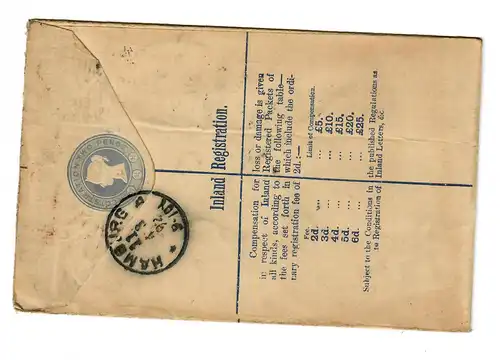 Registered letter Manchester 1892 to Hamburg via London, stamp PERFIN