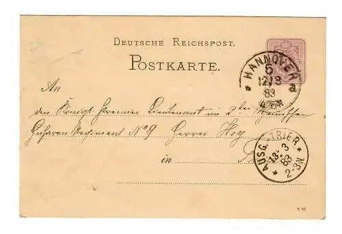 Hannover 1883, Ganzsache nach Trier