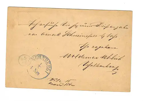 Ganzsache Erdmannsdorf 1873 nach Nürnberg