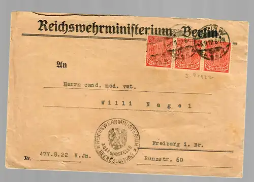 Ministère de la défense de l'État de Berlin, direction militaire 1922 à Fribourg