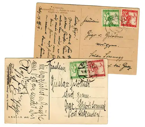 2x carte Marbor et Pettau 1919 après Graz, Château de Sonneck