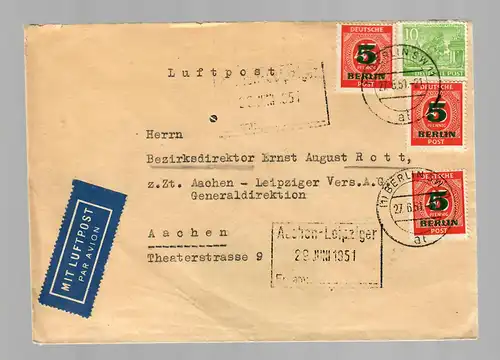 Luftpost Berlin 1951 nach Aachen