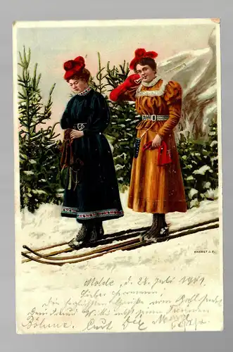 Ansichtskarte Ski-Fahrer 1901 von Molde nach Dresden
