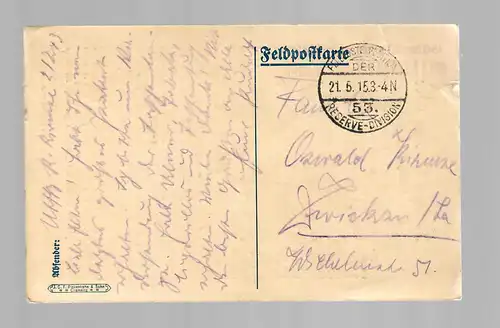 Feldpostkarte 1915 nach Zwickau: Text: Japans Unwille über Antwerpens Fall