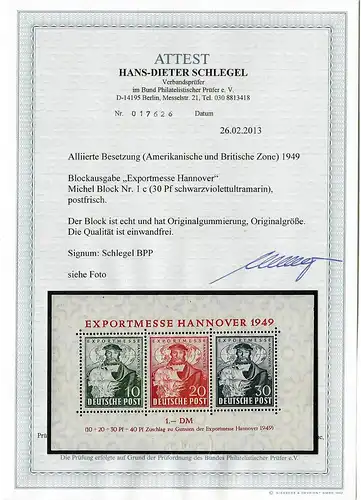 BiZone: MiNr. Block 1c, , BPP Attest, post-free, **