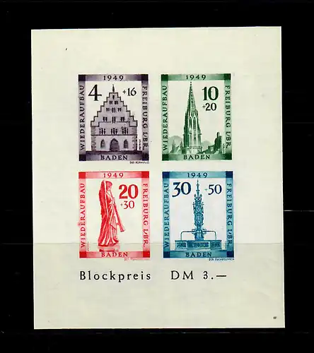 Baden 1949: MiNr. Block, 1 B V, postfrisch, **
