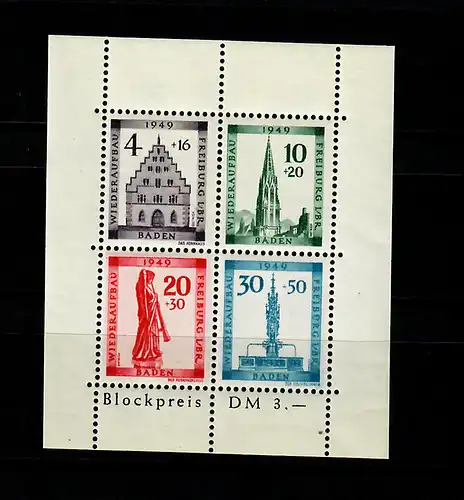 Baden 1949: MiNr. Block, 1 A IV, postfrisch, **