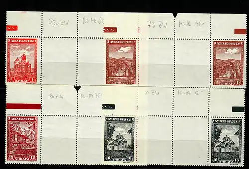 Serbien: MiNr. 72a, 73, 80, 81 Zwischensteg, postfrisch, **