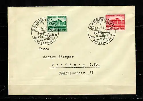 DR: Mi Nr. 673/674, Sarrebruck, ouverture Gautheater, FDC 1938