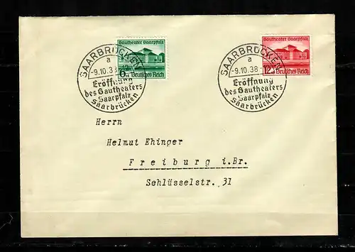 DR: MiNr. 673/674, Saarbrücken, Eröffnung Gautheater, FDC 1938