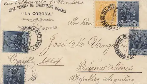 Peru 1896: Callao/Peru to Buenso Aires, fabrication de Cigarrillos Habanos