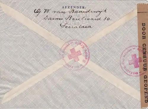 Poste aérien de la Hollande 1940 sur la Croix rouge - censure