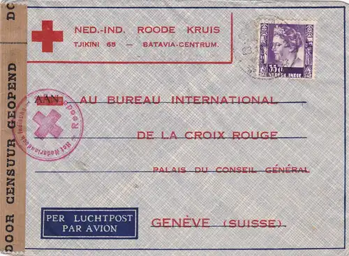 Pays-Bas Aéroport de la Croix-Rouge à Genève avec censure 1940
